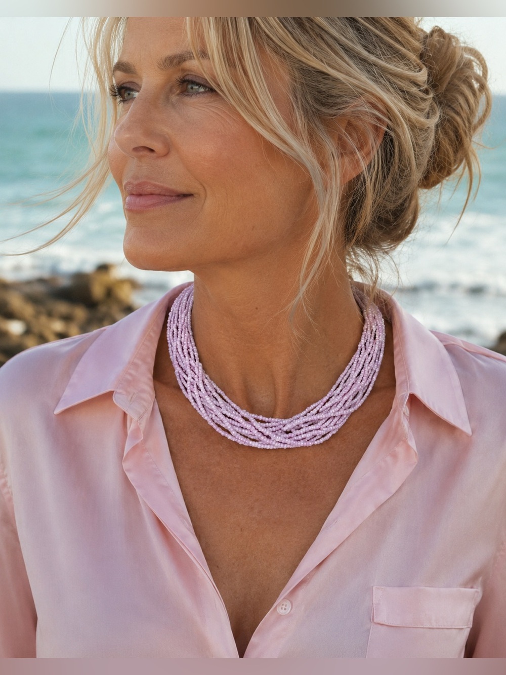 Multi-Strand Pink Beaded Necklace - Women Jewelry